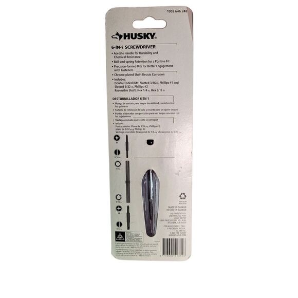 Husky 6-in-1 Screwdriver Clear Plastic Handle 1002-646-248 - Picture 5 of 6